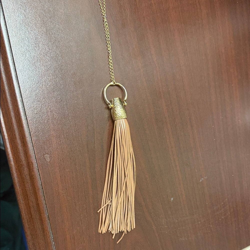 Gold and Tan Tassel Necklace